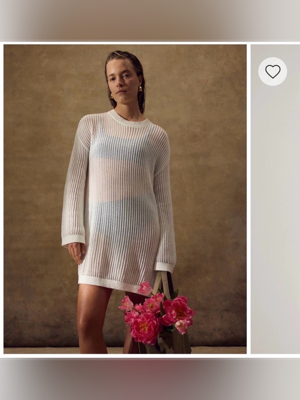 Quince Organic Cotton White Open-Knit Long Sleeve Cover-Up Mini Dress Size S